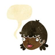 cartoon staring girl with speech bubble