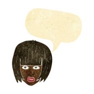 cartoon annoyed girl with big hair speech bubble