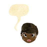 cartoon serious face with speech bubble