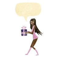 cartoon fashion girl with present speech bubble