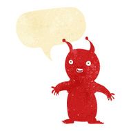 cartoon happy little alien with speech bubble