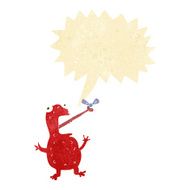 cartoon poisonous frog catching fly with speech bubble