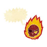 cartoon burning skull with speech bubble