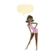 cartoon model woman posing with speech bubble