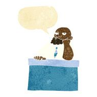 cartoon bored man at desk with speech bubble