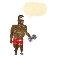 cartoon man lifting weights with speech bubble