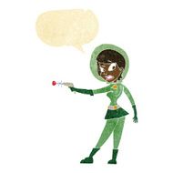 cartoon sci fi girl with speech bubble