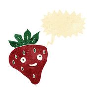 cartoon happy strawberry with speech bubble
