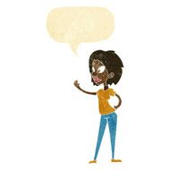 cartoon woman waving with speech bubble N3
