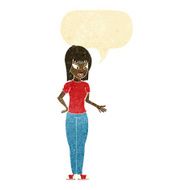 cartoon woman explaining with speech bubble