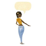 cartoon pretty girl in jeans and tee with speech bubble