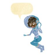 cartoon space woman with speech bubble