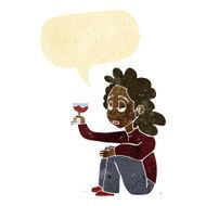 cartoon unhappy woman with glass of wine speech bubble