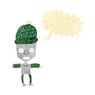 cartoon robot wearing hat with speech bubble