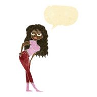 cartoon attractive woman looking surprised with speech bubble