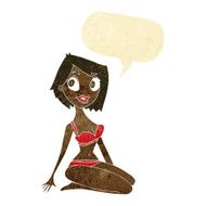cartoon pretty woman in underwear with speech bubble