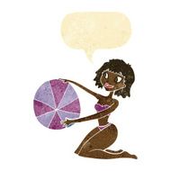 cartoon bikini girl with beach ball speech bubble