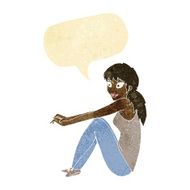 cartoon happy woman sitting with speech bubble