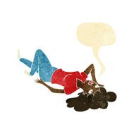 cartoon woman lying on floor with speech bubble