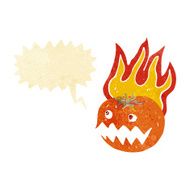 cartoon flaming pumpkin with speech bubble