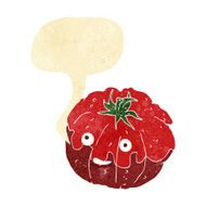 cartoon happy tomato with speech bubble