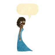 cartoon woman pulling photo face with speech bubble
