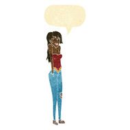 cartoon pretty woman shrugging shoulders with speech bubble