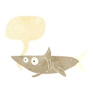 cartoon happy shark with speech bubble