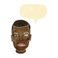 cartoon serious male face with speech bubble