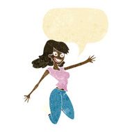cartoon jumping woman with speech bubble