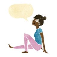 cartoon woman sitting with speech bubble
