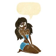 cartoon woman in skimpy clothing with speech bubble