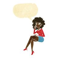 cartoon office woman sitting with speech bubble
