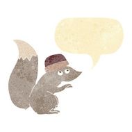 cartoon squirrel wearing hat with speech bubble