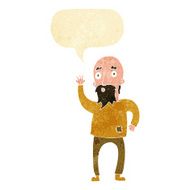 cartoon bearded man waving with speech bubble N2
