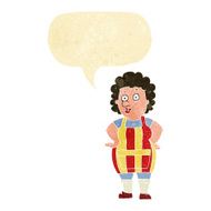 cartoon woman in kitchen apron with speech bubble N2