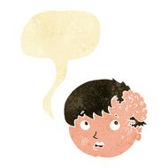 cartoon boy with ugly growth on head speech bubble