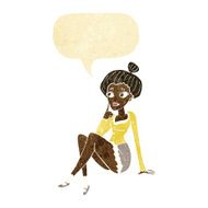 cartoon attractive woman sitting thinking with speech bubble