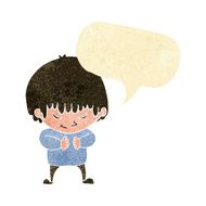 cartoon shy boy with speech bubble N3