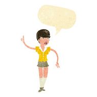cartoon pretty girl asking question with speech bubble