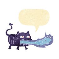 cartoon fire breathing imp with speech bubble