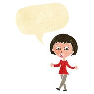 cartoon woman shrugging shoulders with speech bubble N3