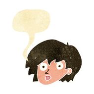 cartoon surprised female face with speech bubble N2