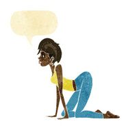 cartoon sexy woman on all fours with speech bubble
