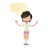 cartoon pretty girl with idea speech bubble
