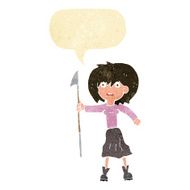 cartoon woman with harpoon speech bubble