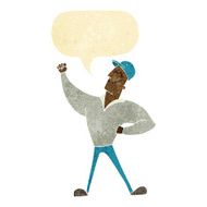 cartoon man striking heroic pose with speech bubble
