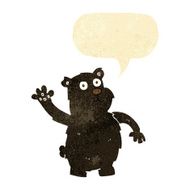 cartoon waving black bear with speech bubble N3