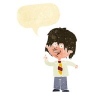 cartoon school boy with idea speech bubble