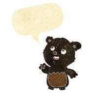cartoon happy little teddy black bear with speech bubble